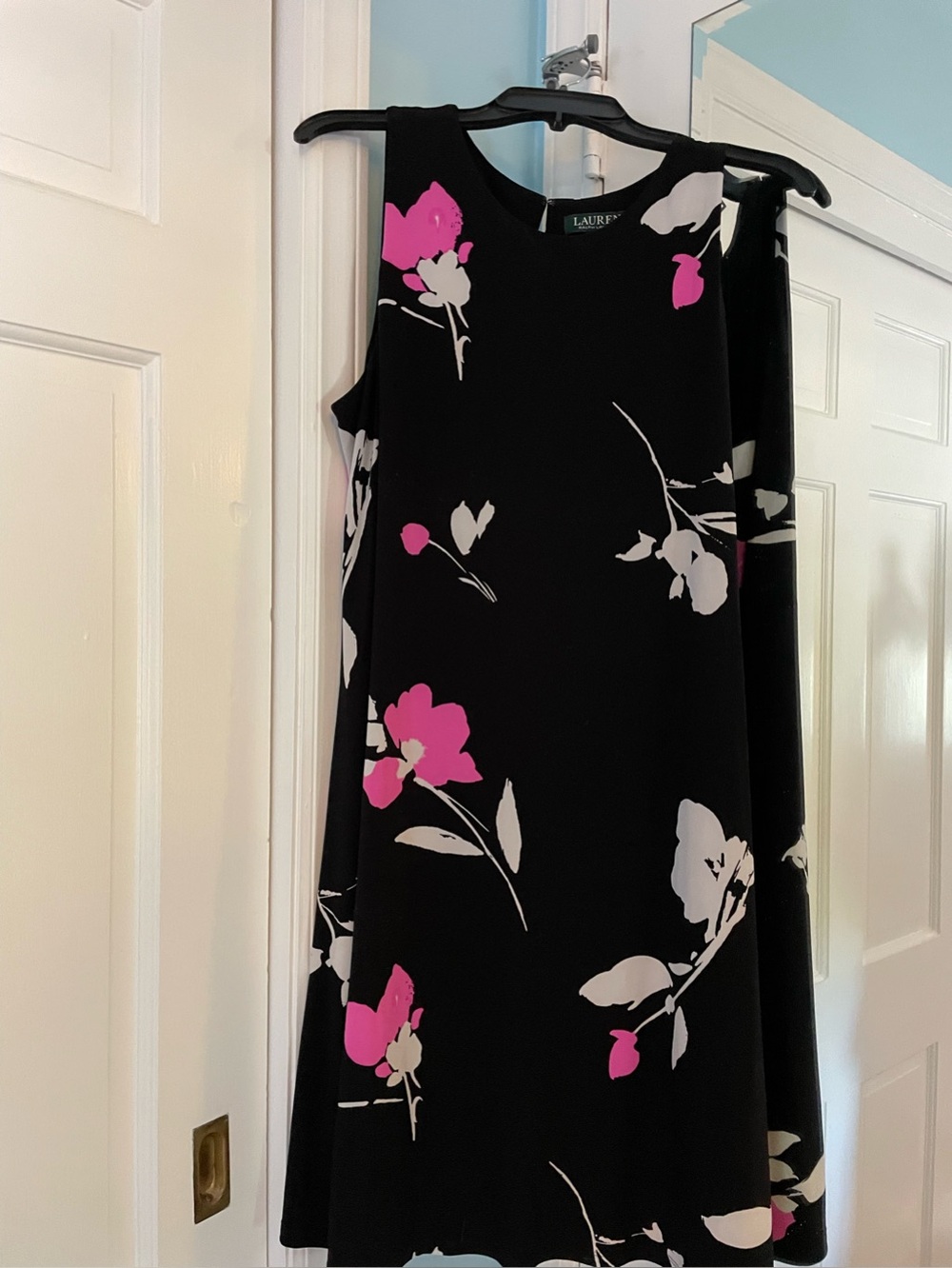 Ralph Lauren Black Midi Dress with Pink and Light Gray Floral Print